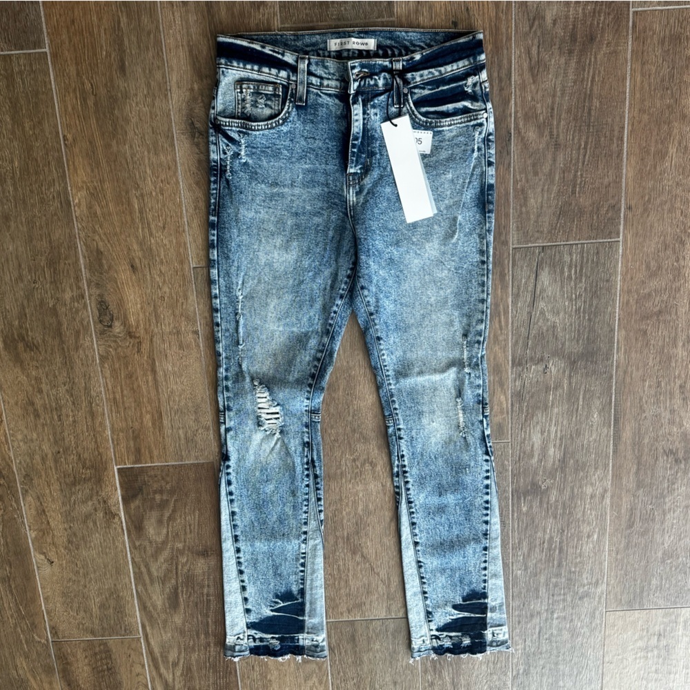 First Row Slim Straight Blue Distressed Jeans 30x32 Made in USA Flag Pocket - Picture 2 of 7